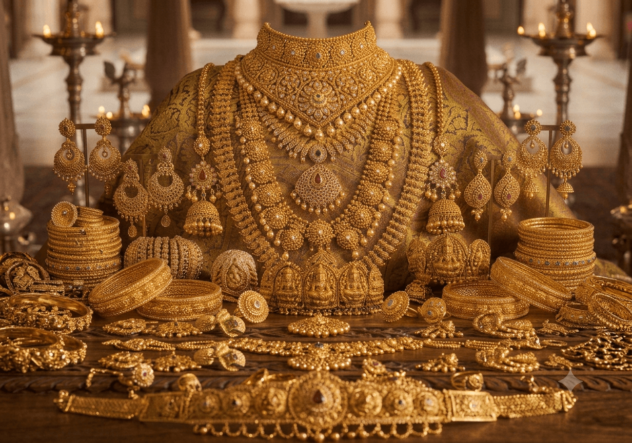 A tray of gold jewellery beside cash, representing an instant gold-for-cash exchange