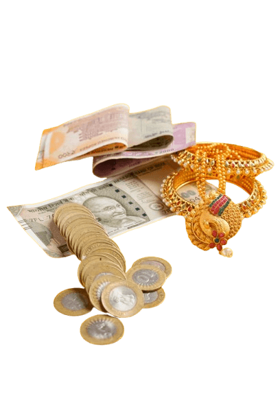 Money and various pieces of jewelry placed side by side